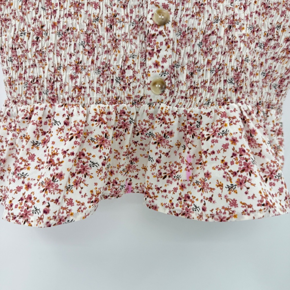Paper Crane Floral Smocked Square Neck Ruffle Peplum Tie Strap Tank Top M - Picture 9 of 9